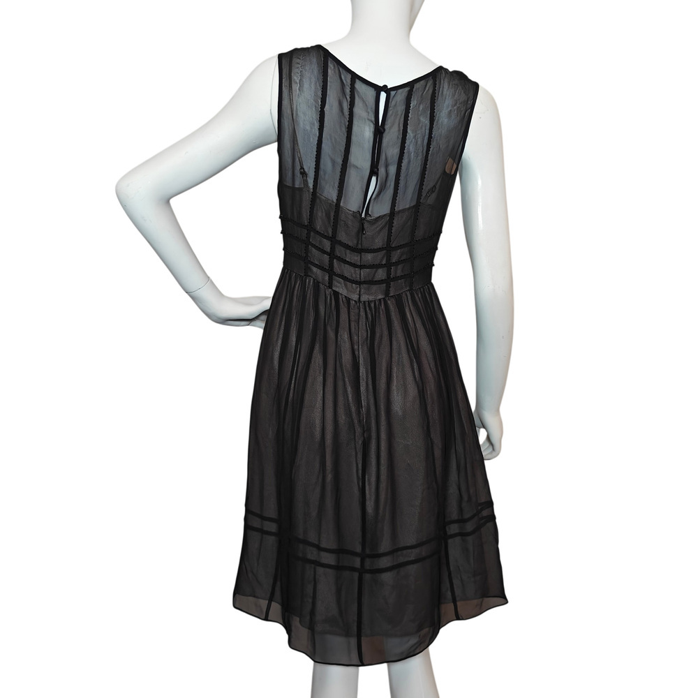 Calvin Klein 6P Black Illusion Mesh Fit Flare Dress Sleeveless Cocktail - Picture 2 of 3